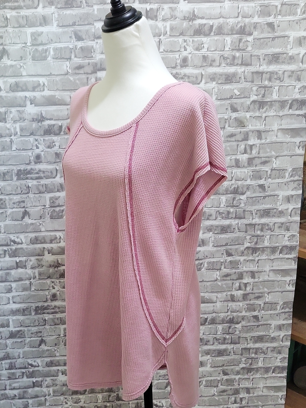 Umgee Light Pink Lilac Waffle Knit Sleeveless Hi-Low Hem Tunic Top Oversized S